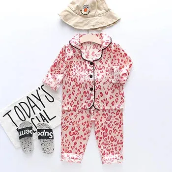 Toddler Girls Silk Satin Pajamas Sets Cartoon Kids Boys Pyjamas Baby Sleepwear Suit Girl Casual Home Wear Loungewear
