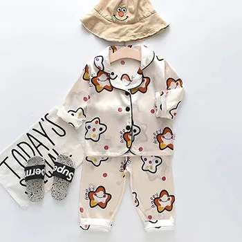 Toddler Girls Silk Satin Pajamas Sets Cartoon Kids Boys Pyjamas Baby Sleepwear Suit Girl Casual Home Wear Loungewear