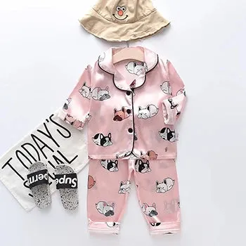 Toddler Girls Silk Satin Pajamas Sets Cartoon Kids Boys Pyjamas Baby Sleepwear Suit Girl Casual Home Wear Loungewear
