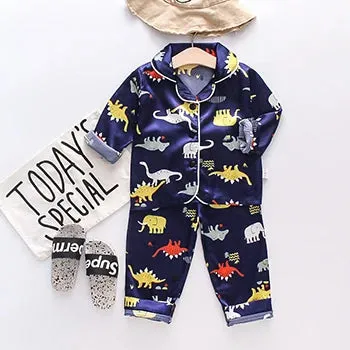 Toddler Girls Silk Satin Pajamas Sets Cartoon Kids Boys Pyjamas Baby Sleepwear Suit Girl Casual Home Wear Loungewear