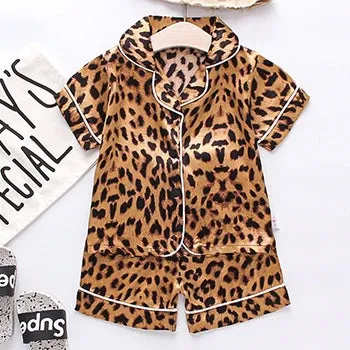 Toddler Girls Silk Satin Pajamas Sets Cartoon Kids Boys Pyjamas Baby Sleepwear Suit Girl Casual Home Wear Loungewear