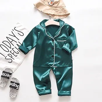 Toddler Girls Silk Satin Pajamas Sets Cartoon Kids Boys Pyjamas Baby Sleepwear Suit Girl Casual Home Wear Loungewear