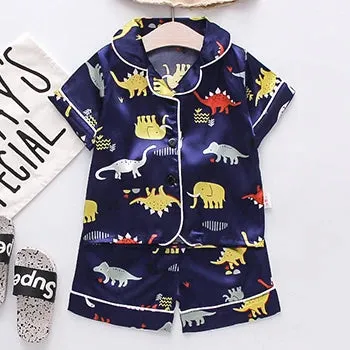 Toddler Girls Silk Satin Pajamas Sets Cartoon Kids Boys Pyjamas Baby Sleepwear Suit Girl Casual Home Wear Loungewear