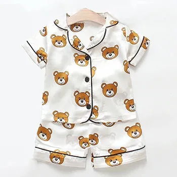 Toddler Girls Silk Satin Pajamas Sets Cartoon Kids Boys Pyjamas Baby Sleepwear Suit Girl Casual Home Wear Loungewear