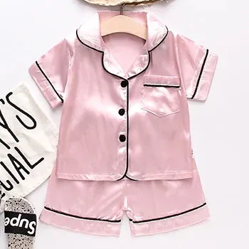 Toddler Girls Silk Satin Pajamas Sets Cartoon Kids Boys Pyjamas Baby Sleepwear Suit Girl Casual Home Wear Loungewear