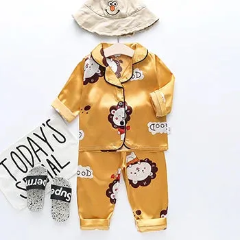 Toddler Girls Silk Satin Pajamas Sets Cartoon Kids Boys Pyjamas Baby Sleepwear Suit Girl Casual Home Wear Loungewear