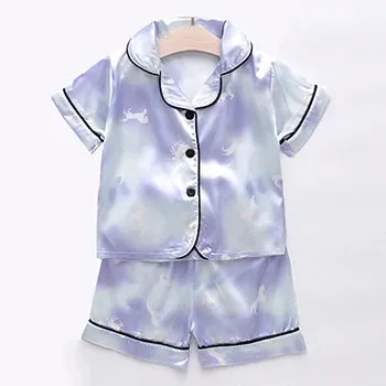 Toddler Girls Silk Satin Pajamas Sets Cartoon Kids Boys Pyjamas Baby Sleepwear Suit Girl Casual Home Wear Loungewear