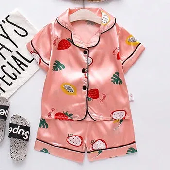 Toddler Girls Silk Satin Pajamas Sets Cartoon Kids Boys Pyjamas Baby Sleepwear Suit Girl Casual Home Wear Loungewear