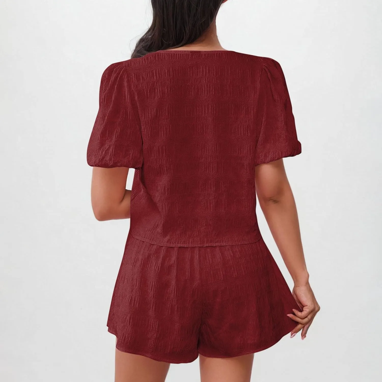 Trendy Summer Outfits for Women 2025 Cute Tie Front Short Sleeve Crop Tops with Shorts Gauze Beach Vacation Clothes