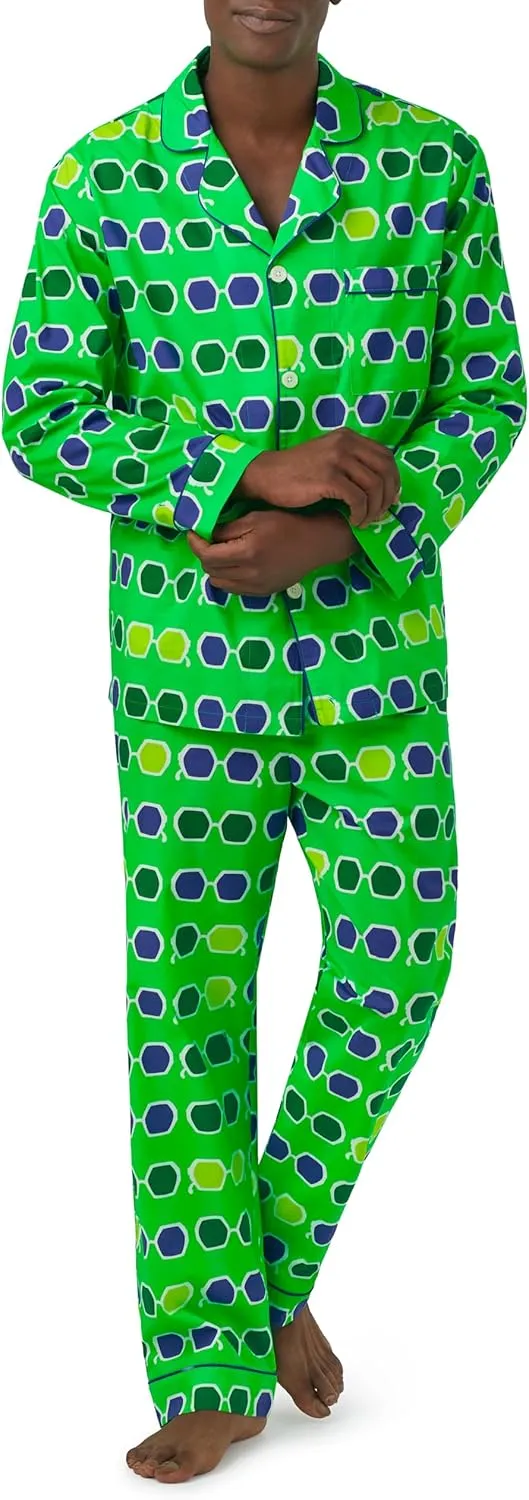 Trina Turk x BedHead Pajamas Mens, Lightweight Organic Cotton Long Sleeve Button Down Pant Lounge Set
