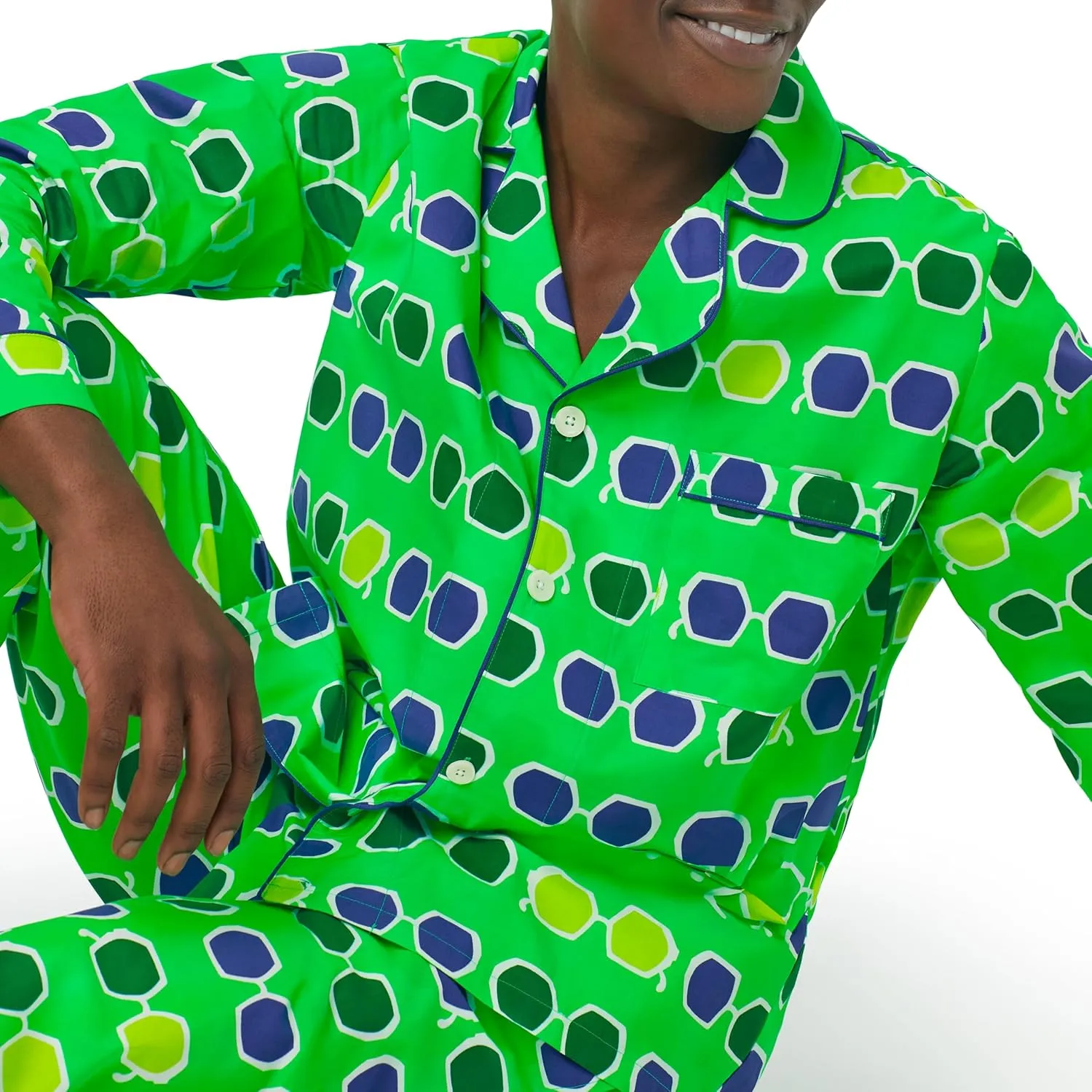 Trina Turk x BedHead Pajamas Mens, Lightweight Organic Cotton Long Sleeve Button Down Pant Lounge Set