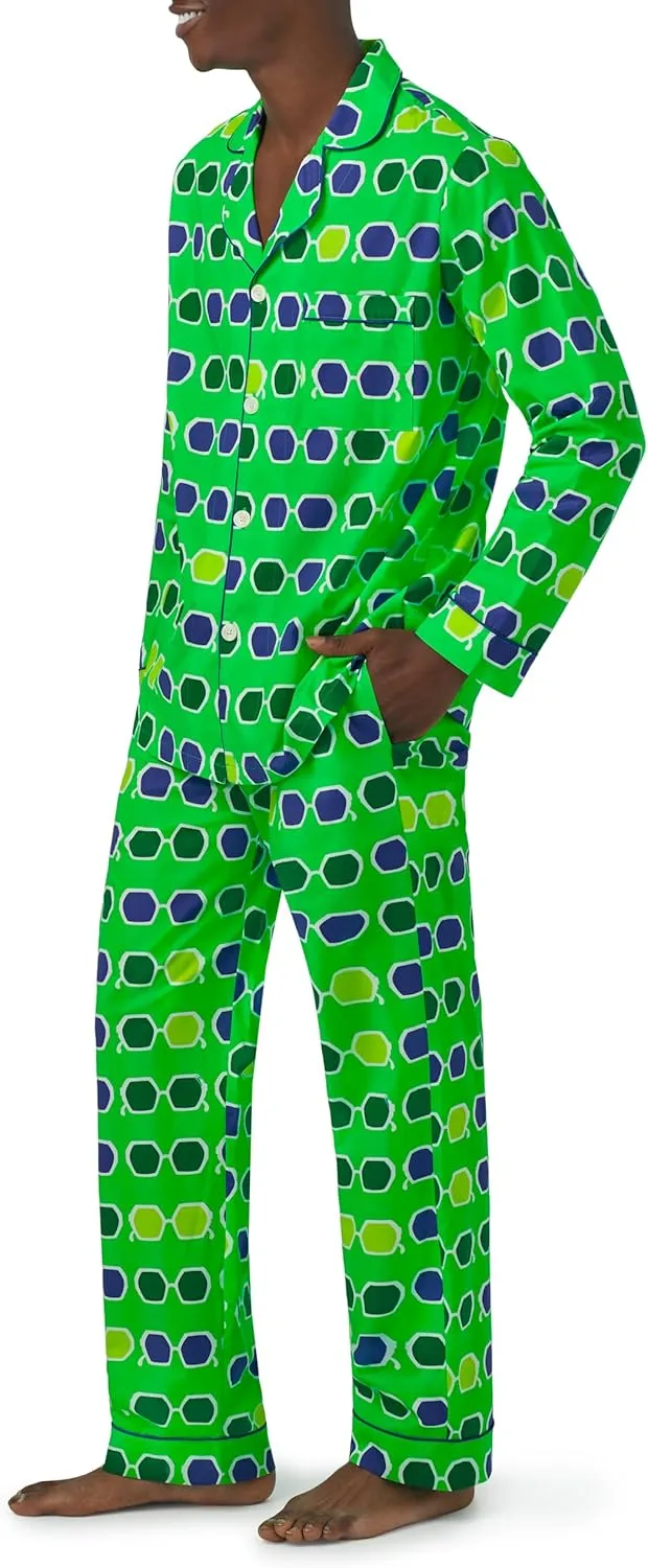 Trina Turk x BedHead Pajamas Mens, Lightweight Organic Cotton Long Sleeve Button Down Pant Lounge Set