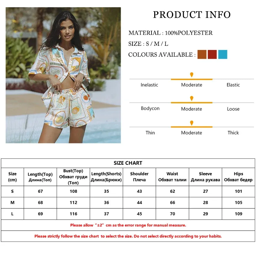 Tropical Print Women's 2-Piece Loungewear Set Shirt & Shorts