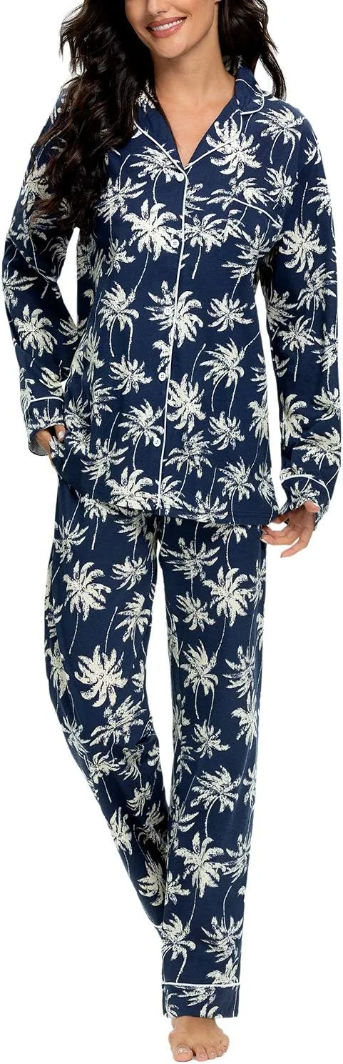 Tugege Pajamas Set Long Sleeve Sleepwear Womens Button Down Nightwear Pj Sets