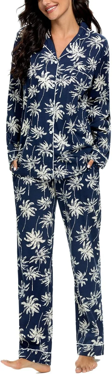 Tugege Pajamas Set Long Sleeve Sleepwear Womens Button Down Nightwear Pj Sets