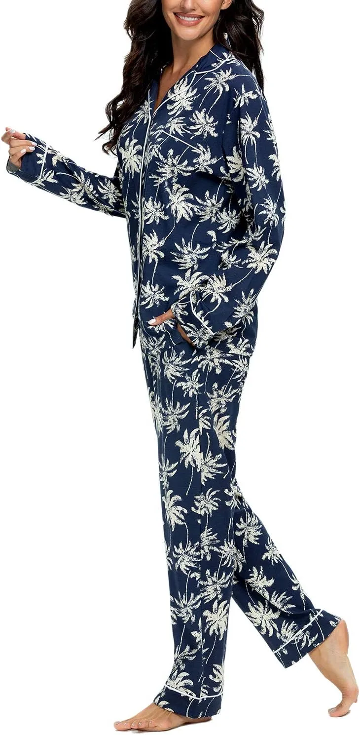 Tugege Pajamas Set Long Sleeve Sleepwear Womens Button Down Nightwear Pj Sets