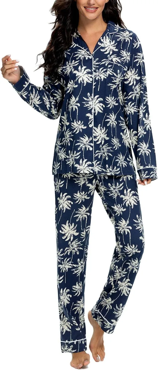 Tugege Pajamas Set Long Sleeve Sleepwear Womens Button Down Nightwear Pj Sets