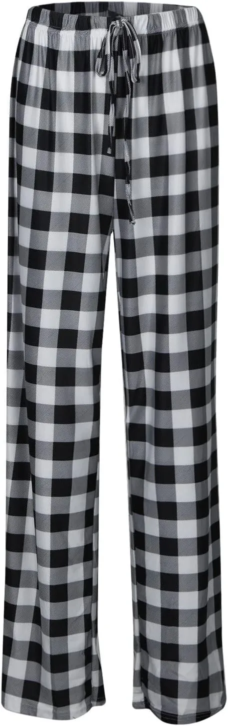 TWGONE Women's Pajamas Pants Casual Loose Comfy Wide Leg Plaid Pants Sleep Bell Bottom Lounge Cute Pajama Pants