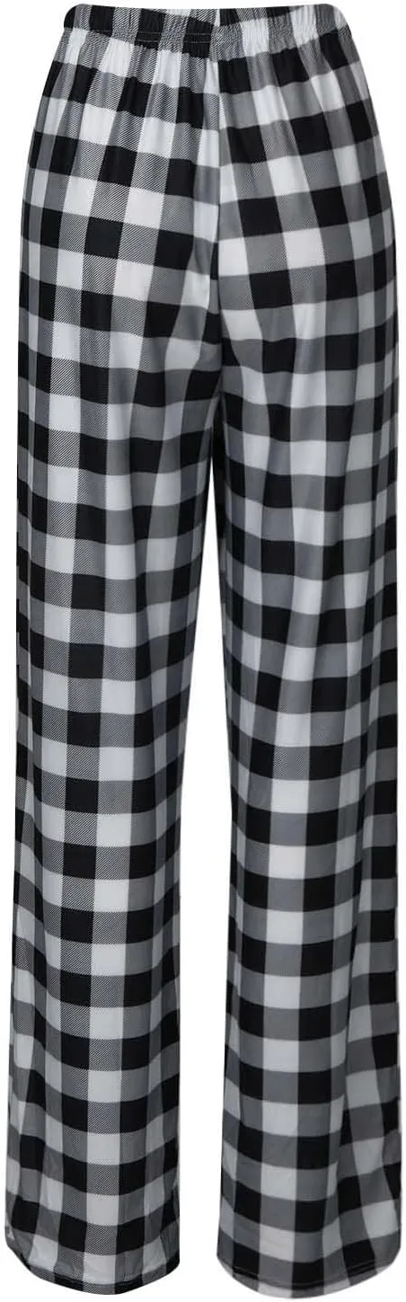 TWGONE Women's Pajamas Pants Casual Loose Comfy Wide Leg Plaid Pants Sleep Bell Bottom Lounge Cute Pajama Pants