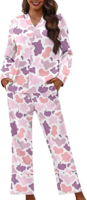 Uasibuni Women's Pajamas Sets Long SleevePajama and Pants Set 2 Piece Casual Comfy Loungewear Sleepwear