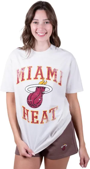 Ultra Game NBA Official Women's Super Soft T-Shirt & Short Set, Miami Heat, White|Miami Heat