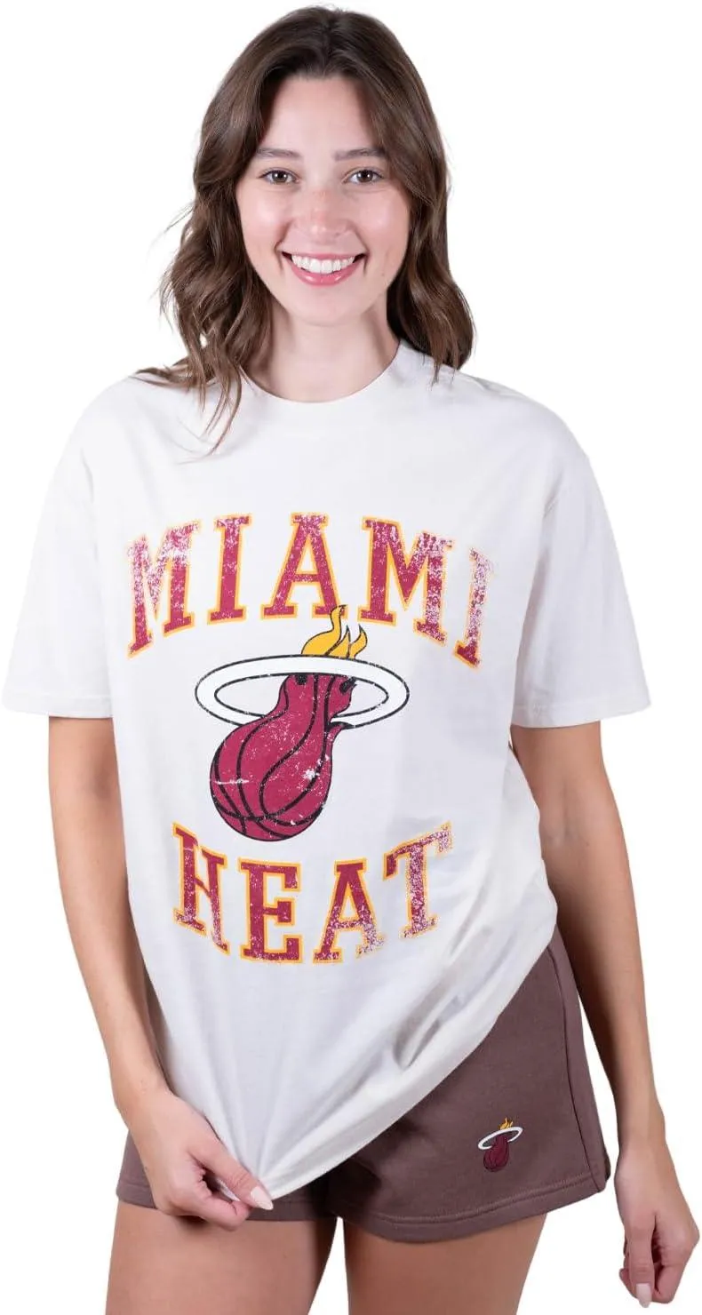 Ultra Game NBA Official Women's Super Soft T-Shirt & Short Set, Miami Heat, White|Miami Heat
