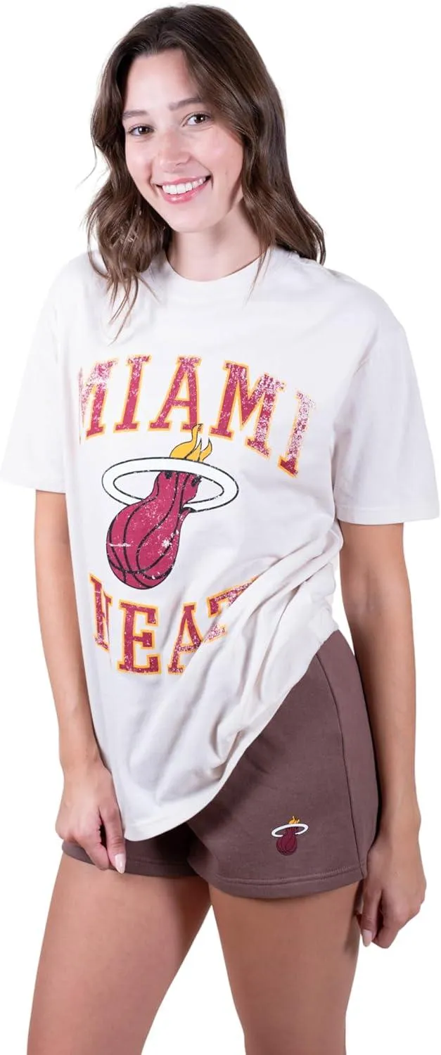 Ultra Game NBA Official Women's Super Soft T-Shirt & Short Set, Miami Heat, White|Miami Heat