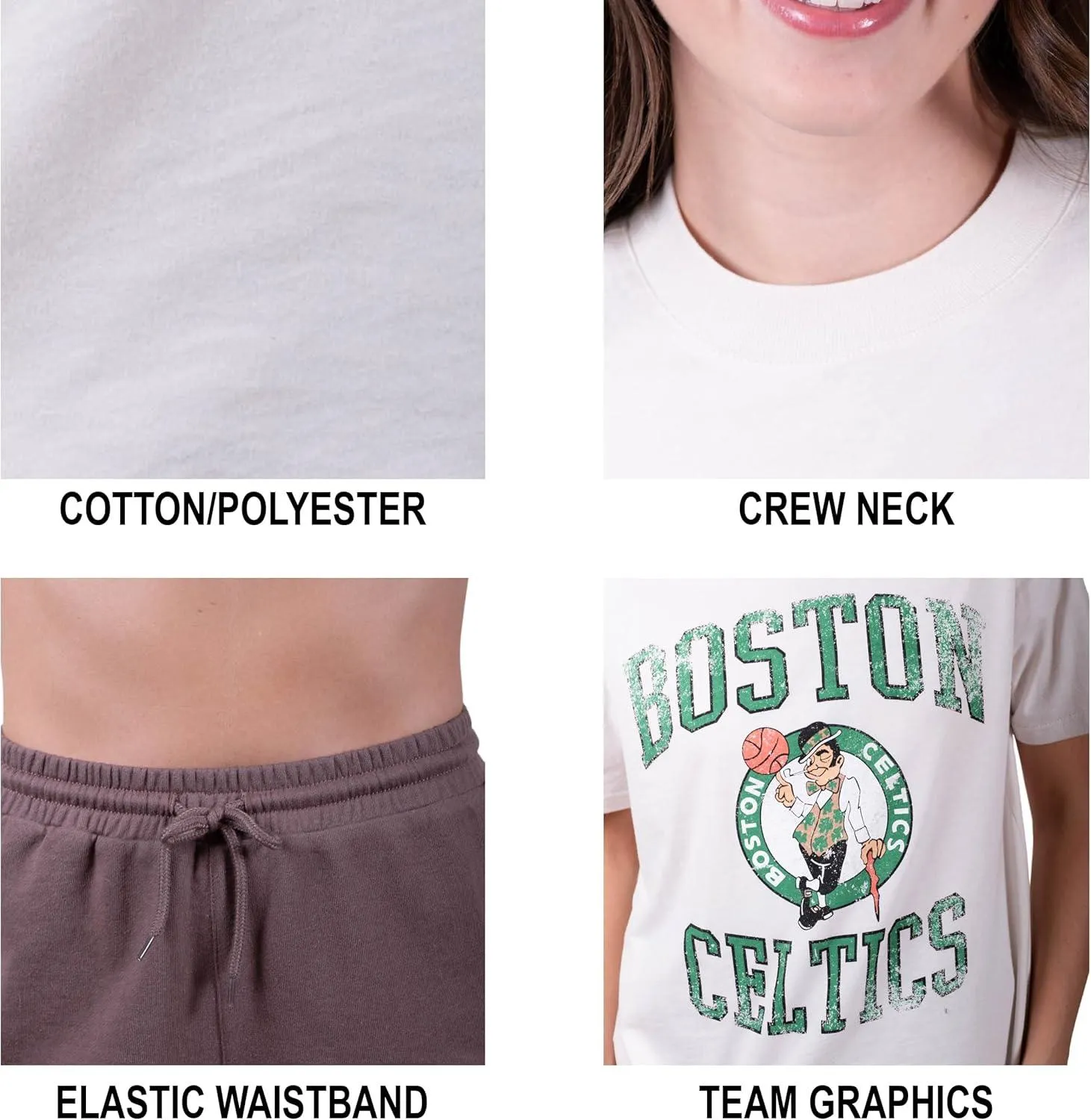 Ultra Game NBA Official Women's Super Soft T-Shirt & Short Set, Milwaukee Bucks, White|Milwaukee Bucks