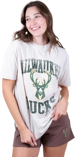 Ultra Game NBA Official Women's Super Soft T-Shirt & Short Set, Milwaukee Bucks, White|Milwaukee Bucks