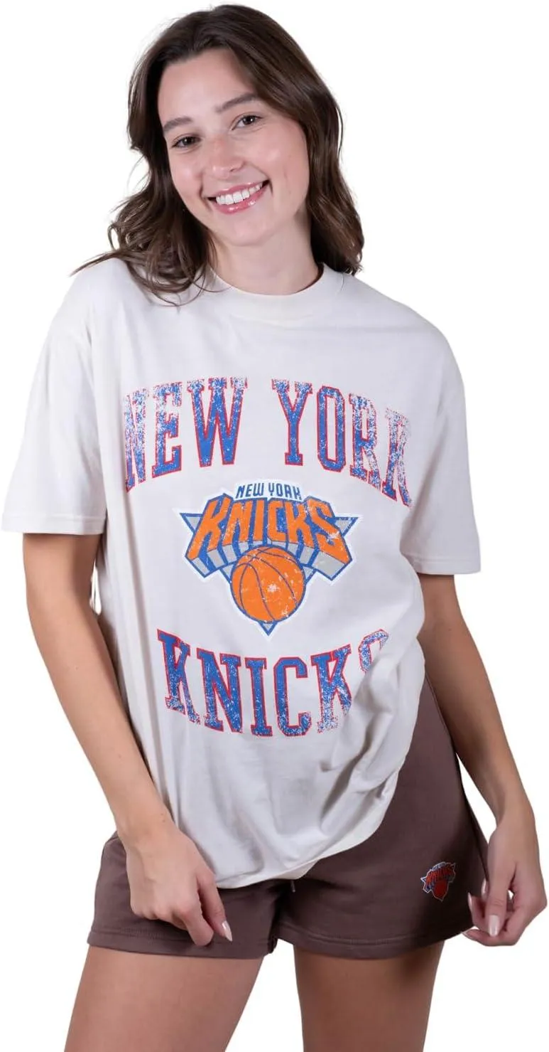 Ultra Game NBA Official Women's Super Soft T-Shirt & Short Set, New York Knicks, White|New York Knicks