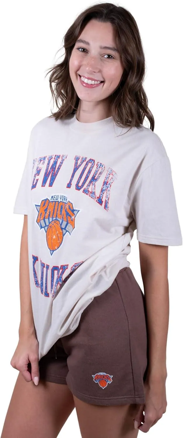 Ultra Game NBA Official Women's Super Soft T-Shirt & Short Set, New York Knicks, White|New York Knicks