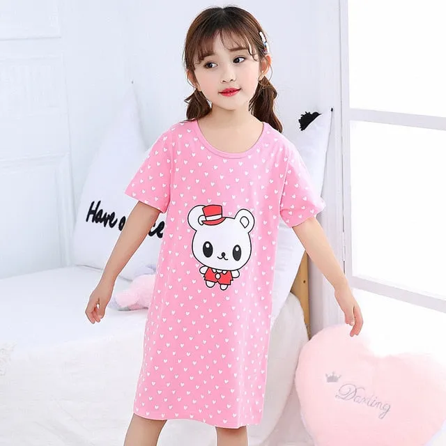 Unicorn Cotton Nightdress Little Teen Girl Pajamas Dresses Children Cartoon Summer Nightgown Home Clothes Kids Sleepwear Gecelik