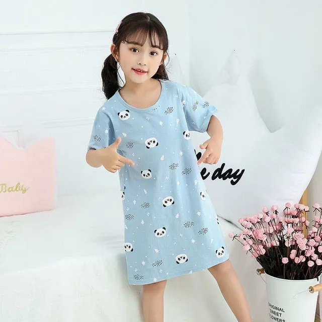 Unicorn Cotton Nightdress Little Teen Girl Pajamas Dresses Children Cartoon Summer Nightgown Home Clothes Kids Sleepwear Gecelik