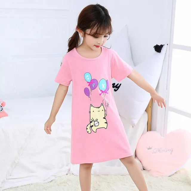 Unicorn Cotton Nightdress Little Teen Girl Pajamas Dresses Children Cartoon Summer Nightgown Home Clothes Kids Sleepwear Gecelik