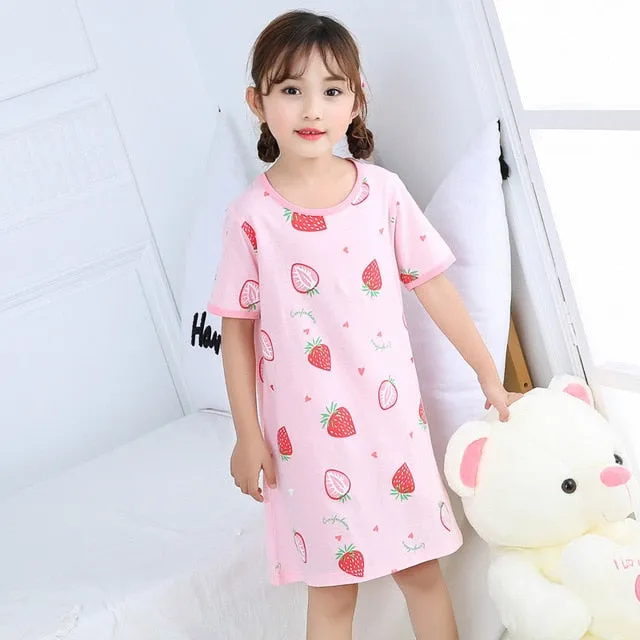 Unicorn Cotton Nightdress Little Teen Girl Pajamas Dresses Children Cartoon Summer Nightgown Home Clothes Kids Sleepwear Gecelik