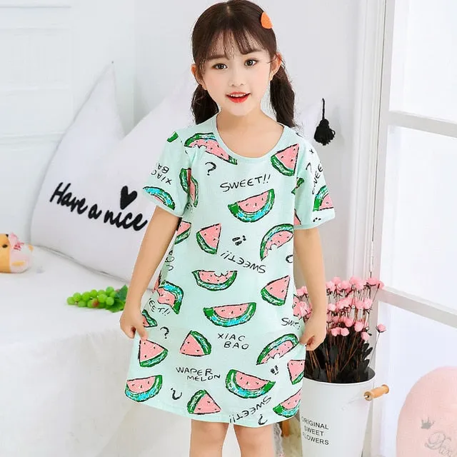 Unicorn Cotton Nightdress Little Teen Girl Pajamas Dresses Children Cartoon Summer Nightgown Home Clothes Kids Sleepwear Gecelik