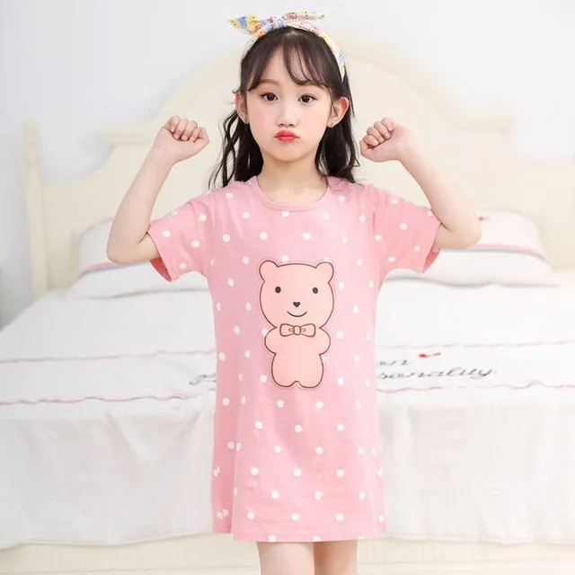 Unicorn Cotton Nightdress Little Teen Girl Pajamas Dresses Children Cartoon Summer Nightgown Home Clothes Kids Sleepwear Gecelik