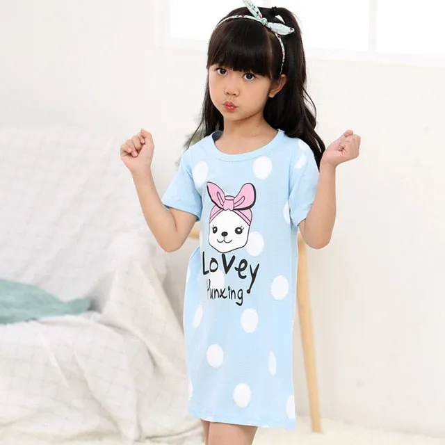 Unicorn Cotton Nightdress Little Teen Girl Pajamas Dresses Children Cartoon Summer Nightgown Home Clothes Kids Sleepwear Gecelik