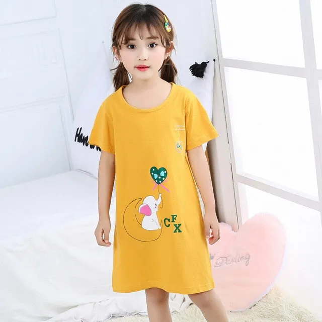 Unicorn Cotton Nightdress Little Teen Girl Pajamas Dresses Children Cartoon Summer Nightgown Home Clothes Kids Sleepwear Gecelik