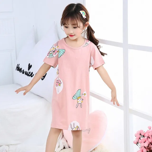Unicorn Cotton Nightdress Little Teen Girl Pajamas Dresses Children Cartoon Summer Nightgown Home Clothes Kids Sleepwear Gecelik