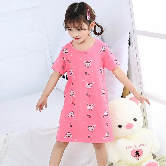 Unicorn Cotton Nightdress Little Teen Girl Pajamas Dresses Children Cartoon Summer Nightgown Home Clothes Kids Sleepwear Gecelik