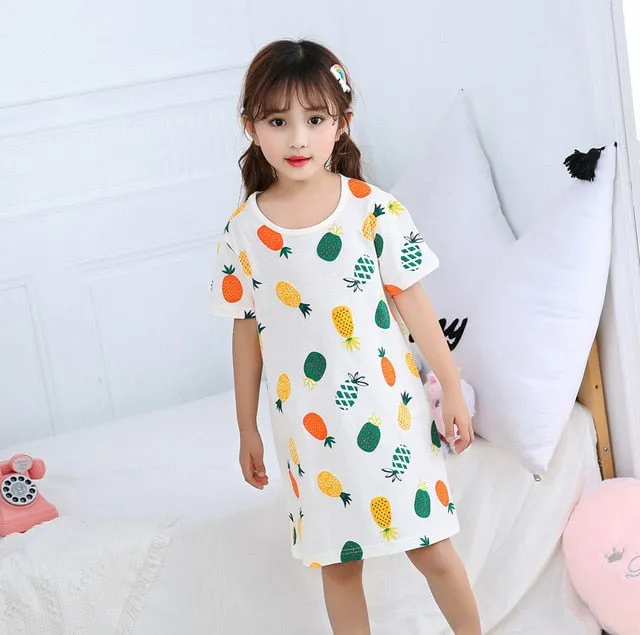 Unicorn Cotton Nightdress Little Teen Girl Pajamas Dresses Children Cartoon Summer Nightgown Home Clothes Kids Sleepwear Gecelik