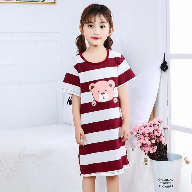 Unicorn Cotton Nightdress Little Teen Girl Pajamas Dresses Children Cartoon Summer Nightgown Home Clothes Kids Sleepwear Gecelik