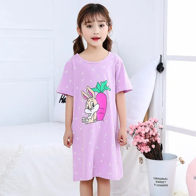 Unicorn Cotton Nightdress Little Teen Girl Pajamas Dresses Children Cartoon Summer Nightgown Home Clothes Kids Sleepwear Gecelik