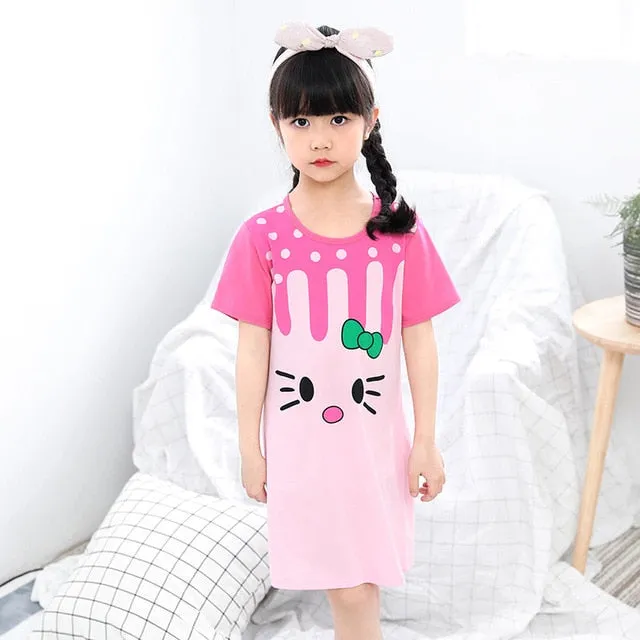 Unicorn Cotton Nightdress Little Teen Girl Pajamas Dresses Children Cartoon Summer Nightgown Home Clothes Kids Sleepwear Gecelik