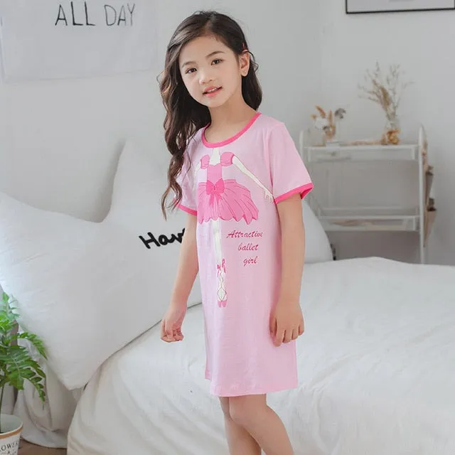 Unicorn Cotton Nightdress Little Teen Girl Pajamas Dresses Children Cartoon Summer Nightgown Home Clothes Kids Sleepwear Gecelik