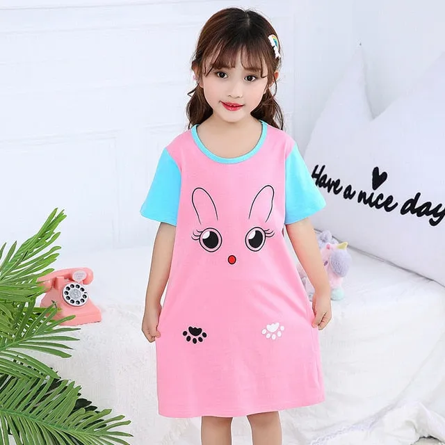 Unicorn Cotton Nightdress Little Teen Girl Pajamas Dresses Children Cartoon Summer Nightgown Home Clothes Kids Sleepwear Gecelik