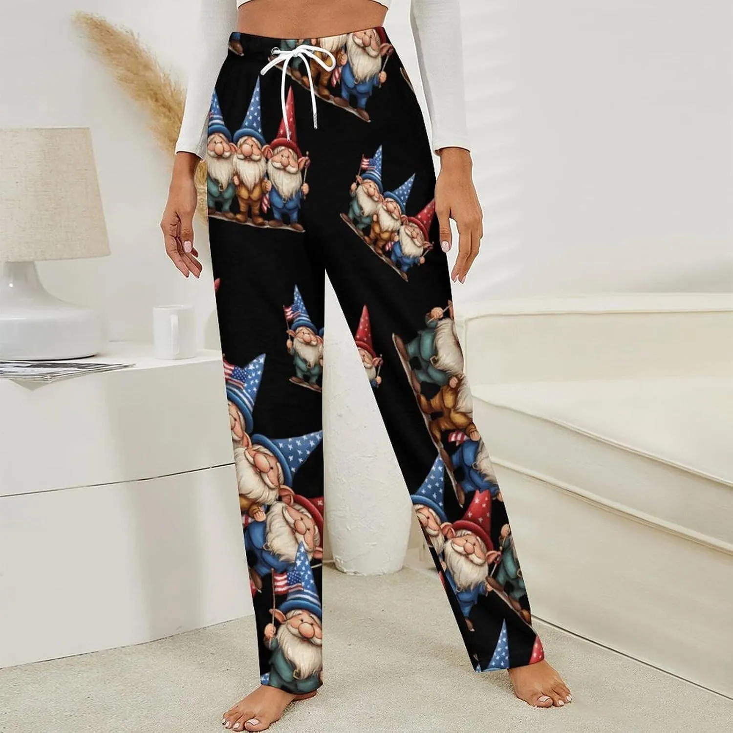U.S Flag Gnomes Women's Pajama Pants Fleece Warm Pj Bottoms Sleepwear Lounge Pants Loungewear