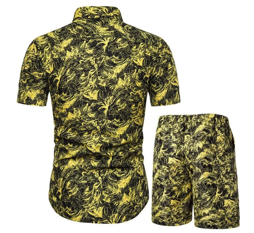 Vacation & Beachwear Men's Loose Shirt & Shorts Set