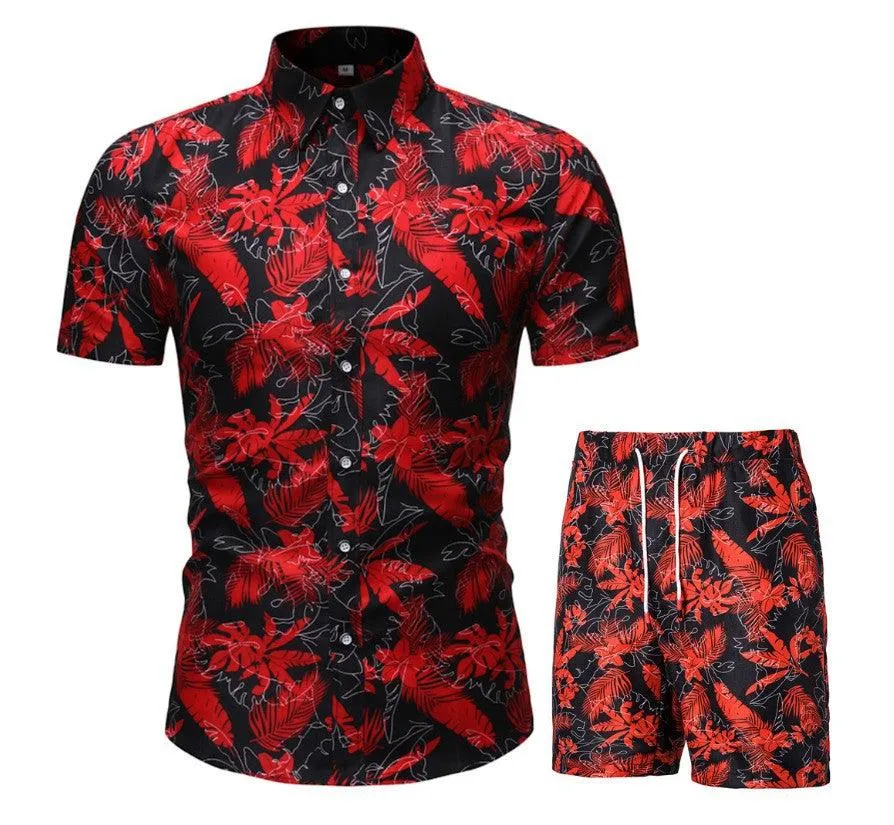 Vacation & Beachwear Men's Loose Shirt & Shorts Set